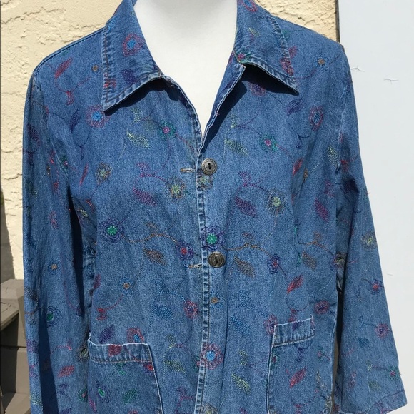 Floral embroidered denim jacket EUC - Picture 1 of 6